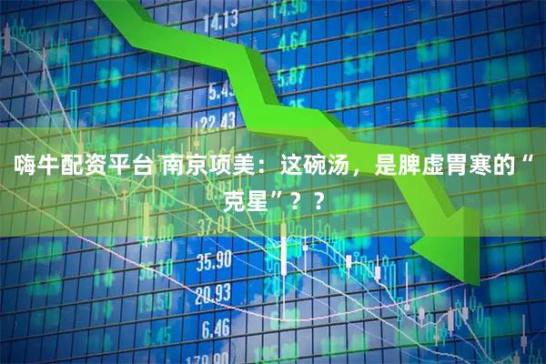 嗨牛配资平台 南京项美：这碗汤，是脾虚胃寒的“克星”？？