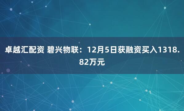 卓越汇配资 碧兴物联：12月5日获融资买入1318.82万元